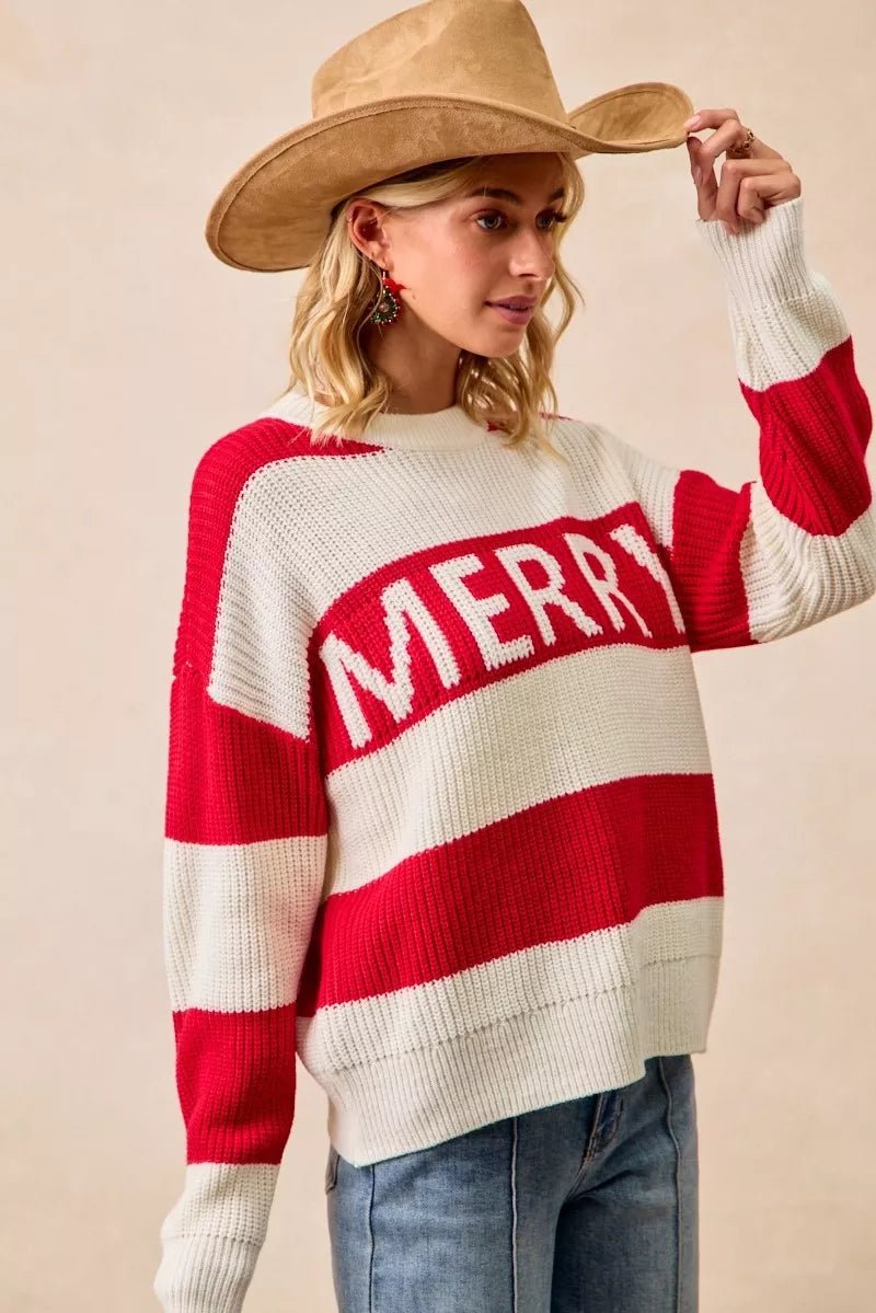 BiBi Christmas Merry Lettering Sweater - Bitsy Gypsy Boutique