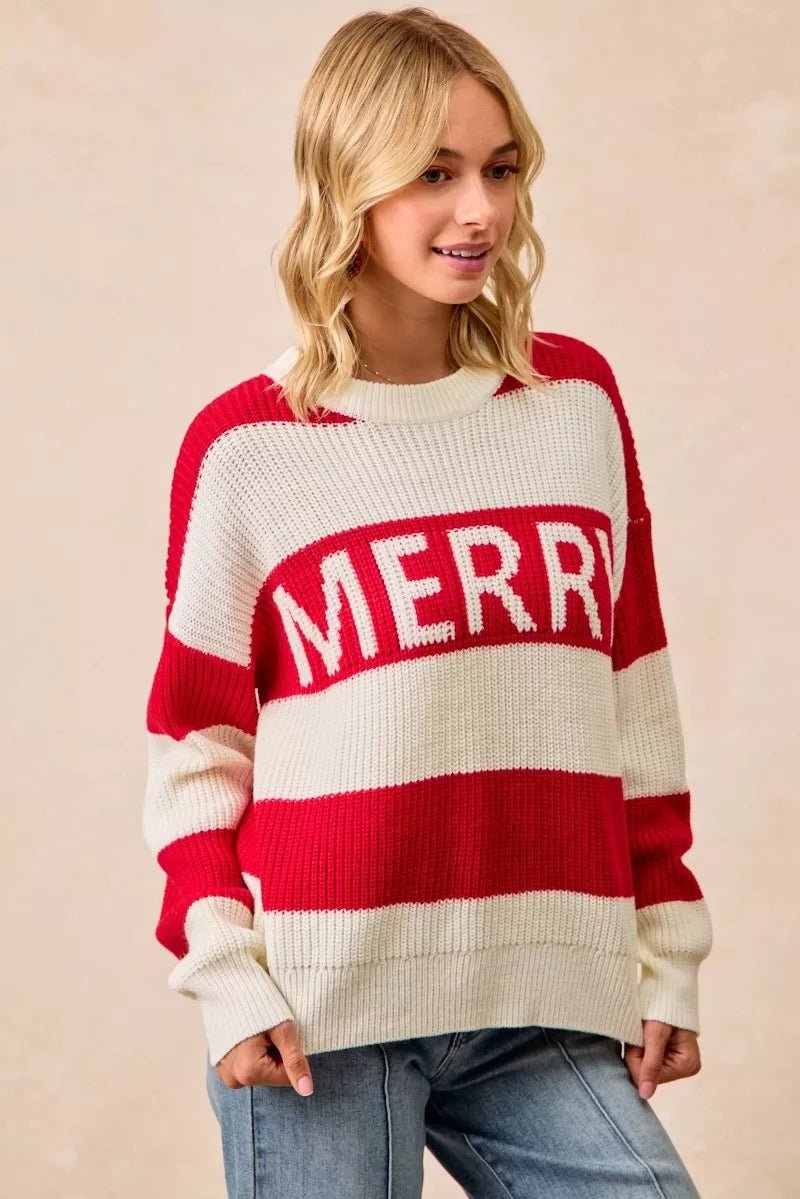 BiBi Christmas Merry Lettering Sweater - Bitsy Gypsy Boutique