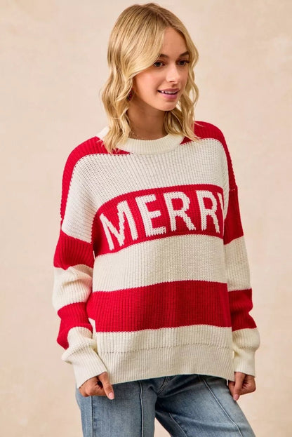 BiBi Christmas Merry Lettering Sweater - Bitsy Gypsy Boutique