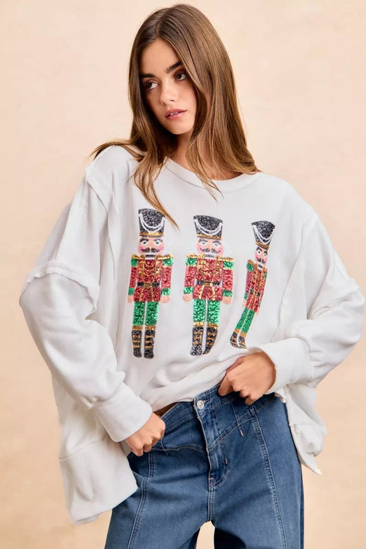BiBi Christmas Sequin Nutcrackers Embroidery Sweatshirt - Bitsy Gypsy Boutique