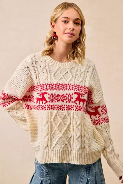 BiBi Christmas Theme Patterned Cable Knit Sweater - Bitsy Gypsy Boutique