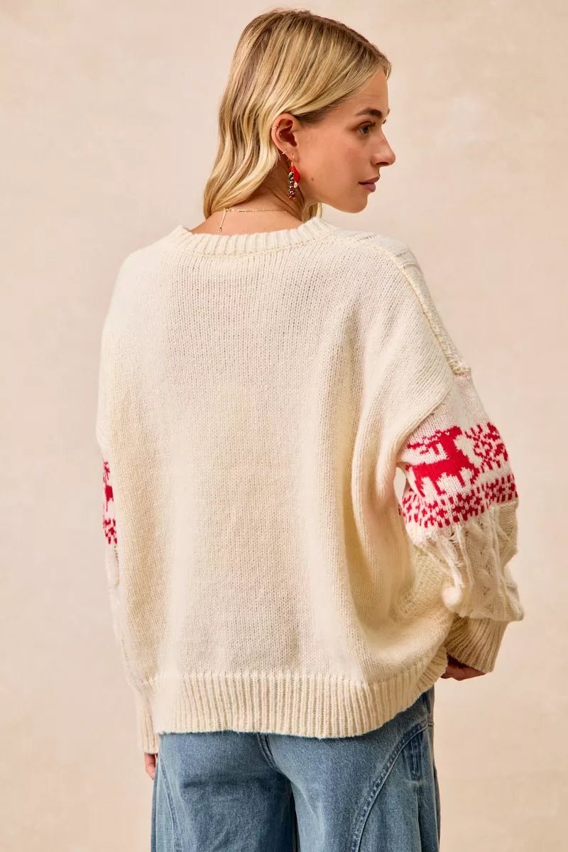 BiBi Christmas Theme Patterned Cable Knit Sweater - Bitsy Gypsy Boutique