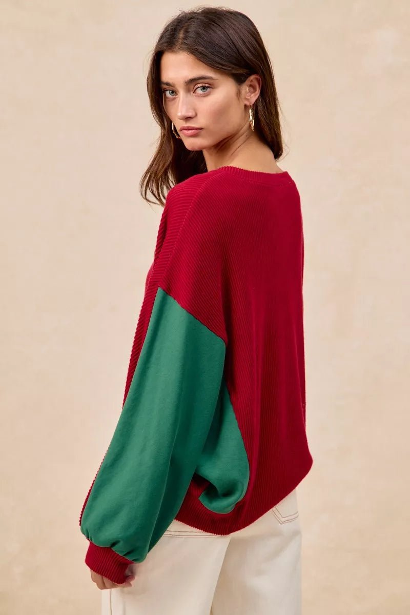 BiBi Christmas Theme Tree Embroidered Sweater - Bitsy Gypsy Boutique