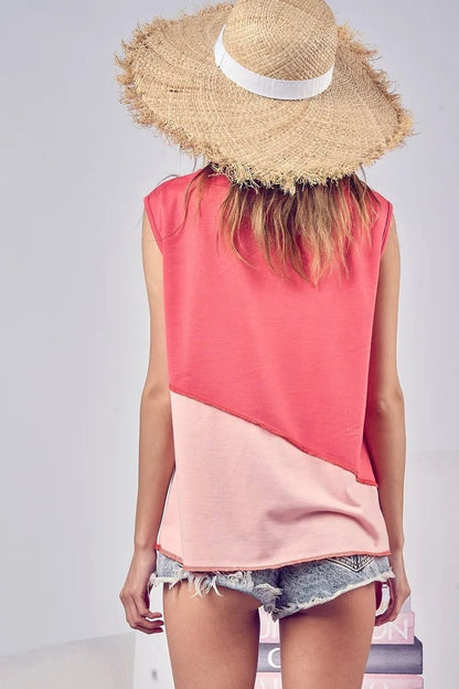BiBi Color Block Contrast Stitching Buttoned Henley Top - Bitsy Gypsy Boutique