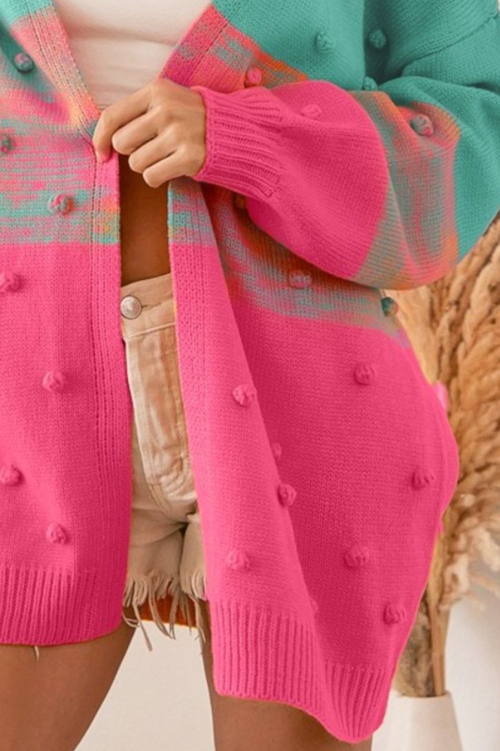 BiBi Color Block Ponpon Sweater Cardigan - Bitsy Gypsy Boutique