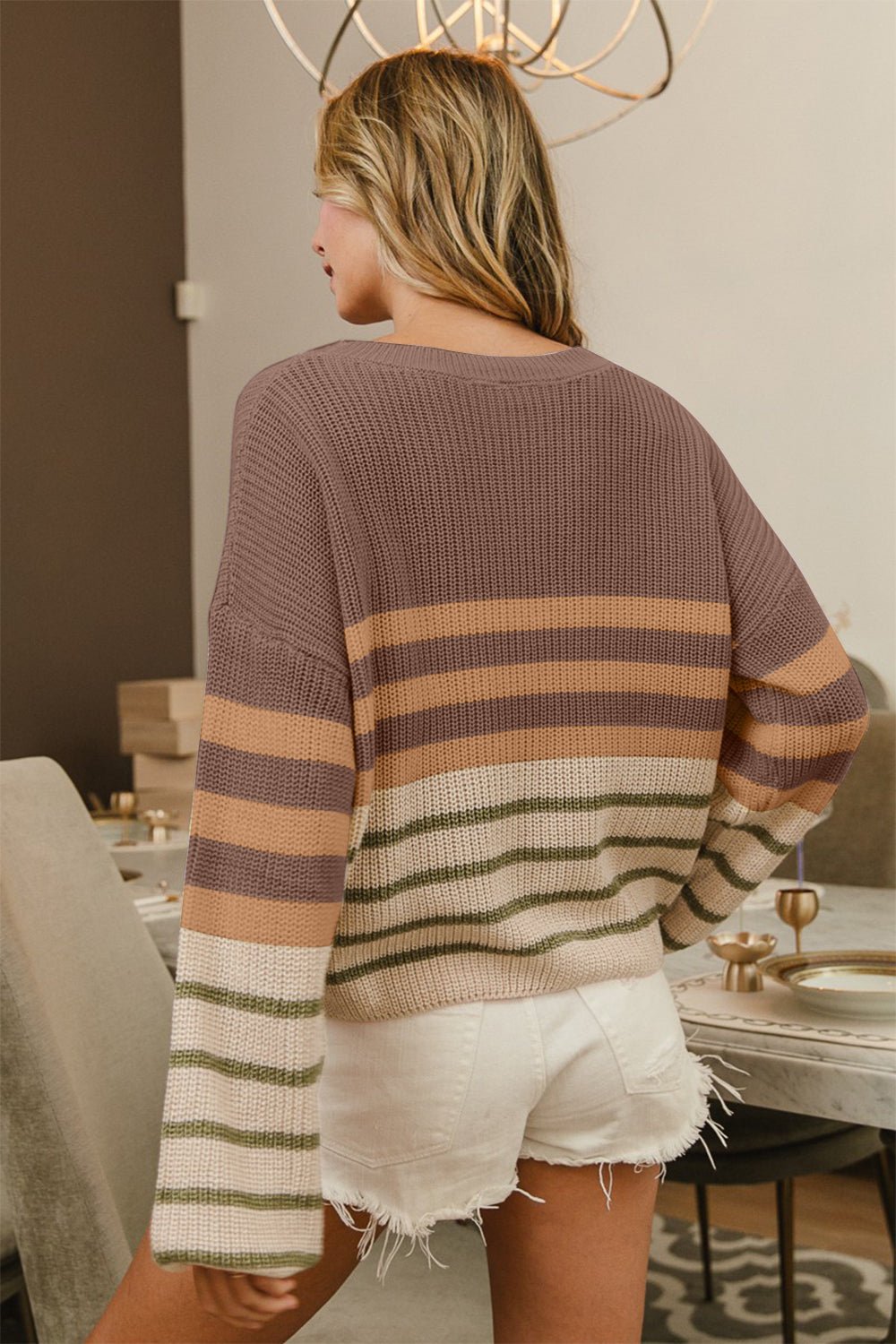 BiBi Color Block Striped Long Sleeve Sweater - Bitsy Gypsy Boutique