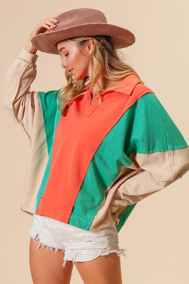 BiBi Colorblock Exposed Seam French Terry Sweatshirt - Bitsy Gypsy Boutique