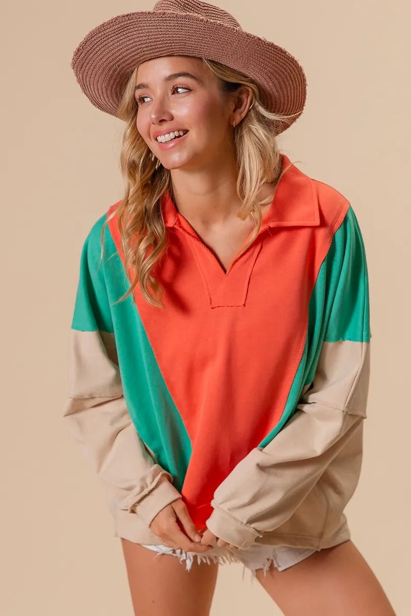 BiBi Colorblock Exposed Seam French Terry Sweatshirt - Bitsy Gypsy Boutique