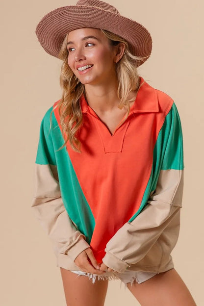 BiBi Colorblock Exposed Seam French Terry Sweatshirt - Bitsy Gypsy Boutique