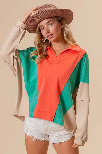 BiBi Colorblock Exposed Seam French Terry Sweatshirt - Bitsy Gypsy Boutique