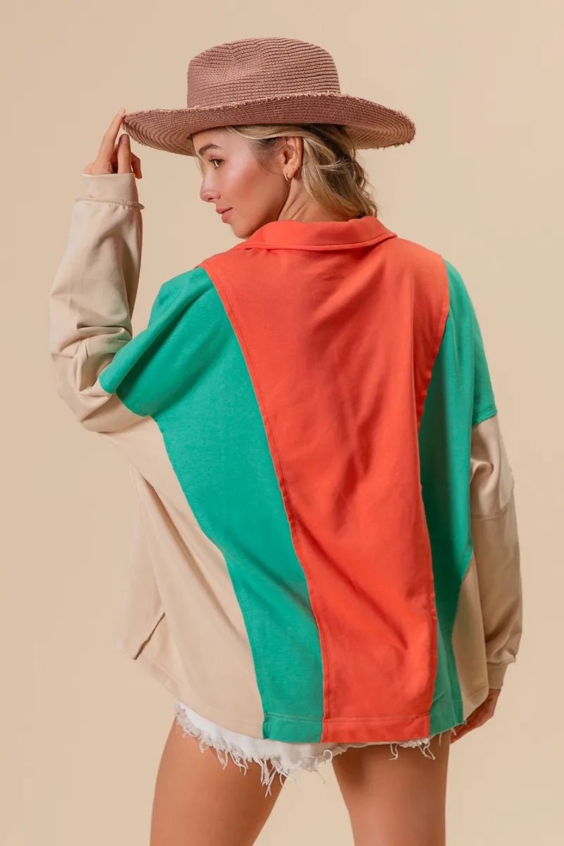 BiBi Colorblock Exposed Seam French Terry Sweatshirt - Bitsy Gypsy Boutique