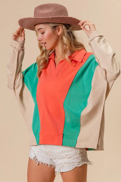 BiBi Colorblock Exposed Seam French Terry Sweatshirt - Bitsy Gypsy Boutique