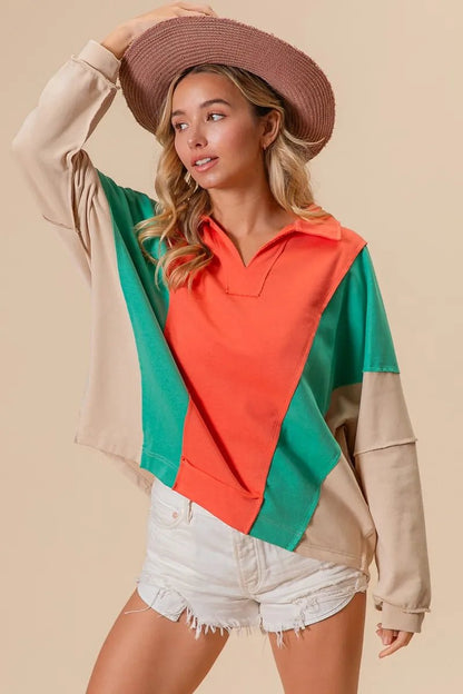BiBi Colorblock Exposed Seam French Terry Sweatshirt - Bitsy Gypsy Boutique