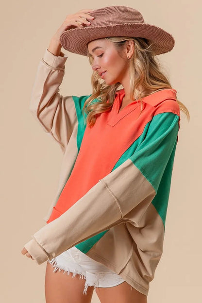 BiBi Colorblock Exposed Seam French Terry Sweatshirt - Bitsy Gypsy Boutique