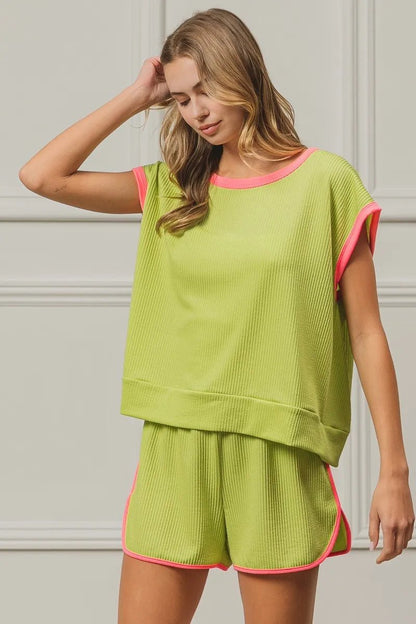 BiBi Cord Rib Knit Contrast Banded Top - Bitsy Gypsy Boutique