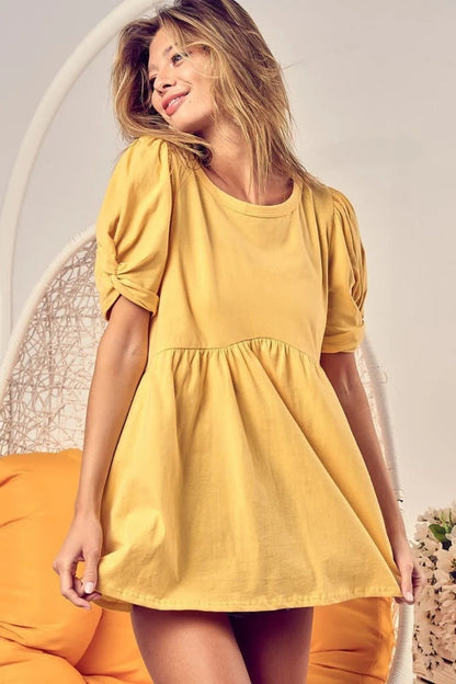 BiBi Cotton Span Knit with Puff Sleeve Baby Doll Top - Bitsy Gypsy Boutique