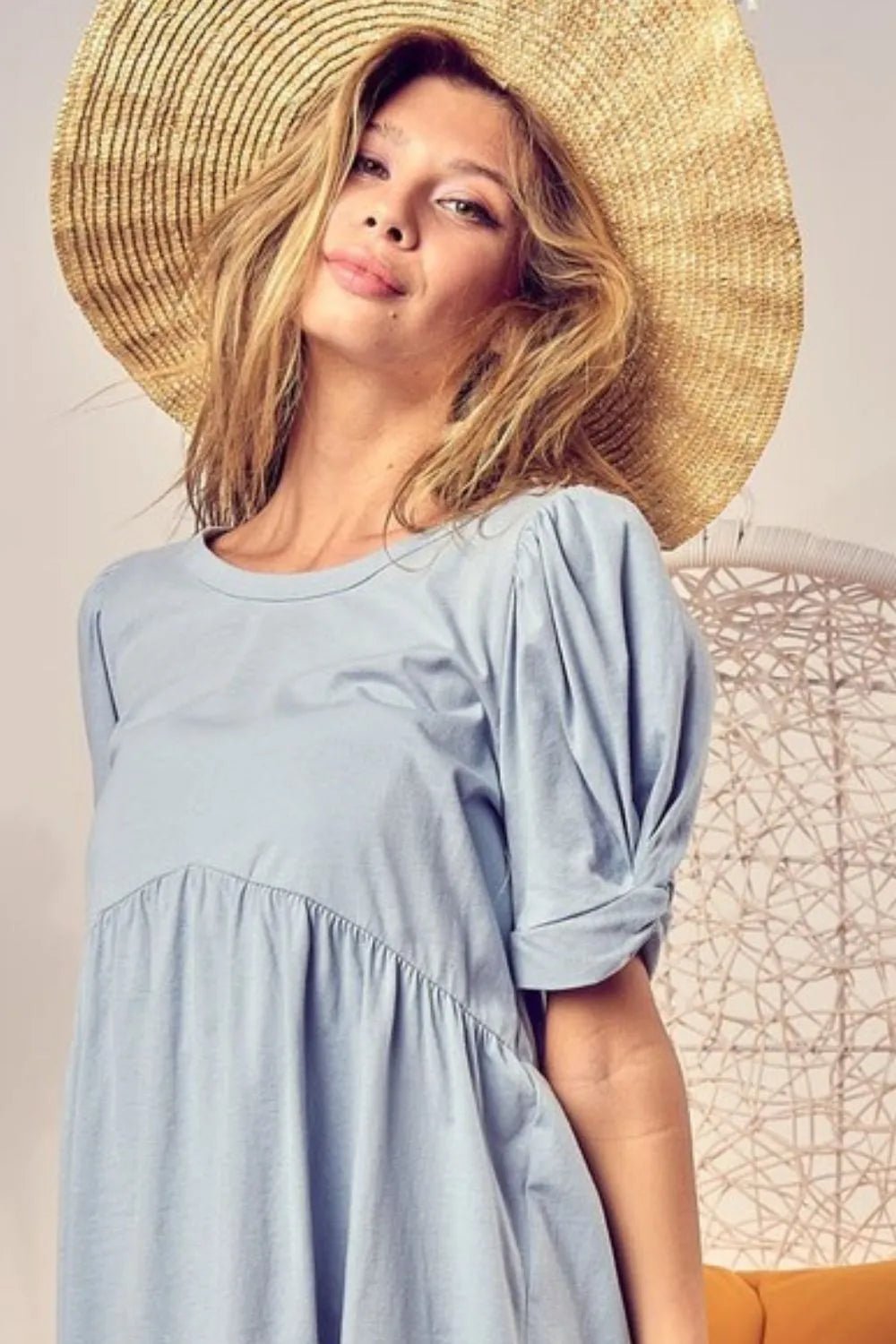 BiBi Cotton Span Knit with Puff Sleeve Baby Doll Top - Bitsy Gypsy Boutique