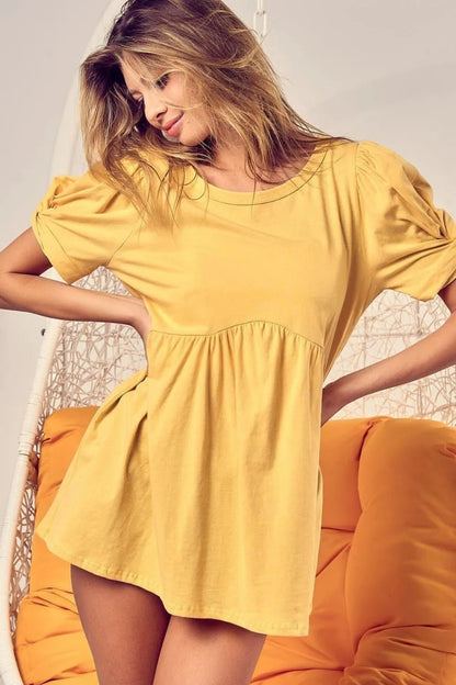 BiBi Cotton Span Knit with Puff Sleeve Baby Doll Top - Bitsy Gypsy Boutique