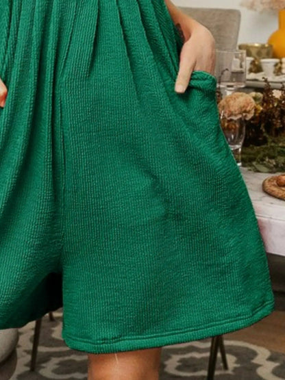 BiBi Crinkle Rib Textured Wide Leg Shortalls - Bitsy Gypsy Boutique