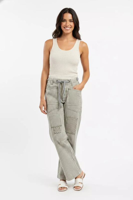 BiBi Drawstring Striped Twill Barrel Pants - Bitsy Gypsy Boutique