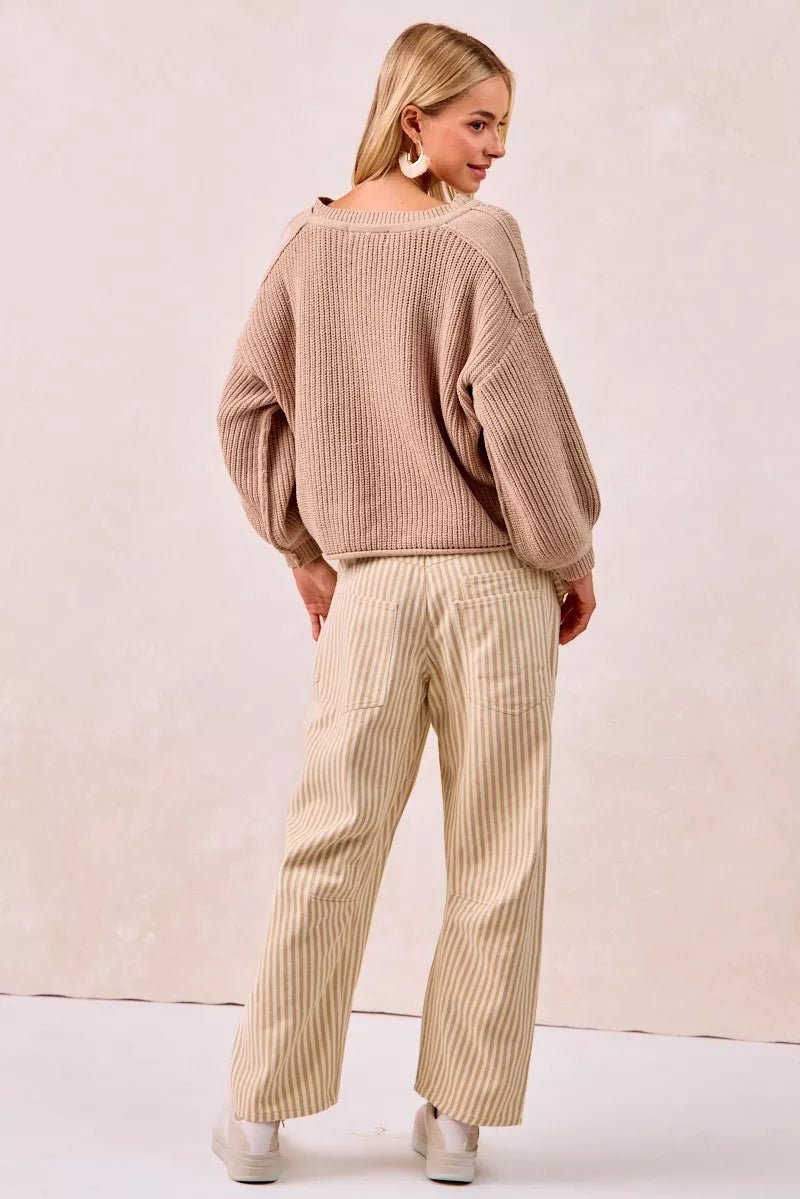 BiBi Drawstring Striped Twill Barrel Pants - Bitsy Gypsy Boutique