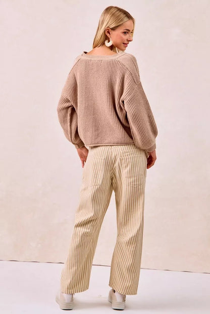 BiBi Drawstring Striped Twill Barrel Pants - Bitsy Gypsy Boutique