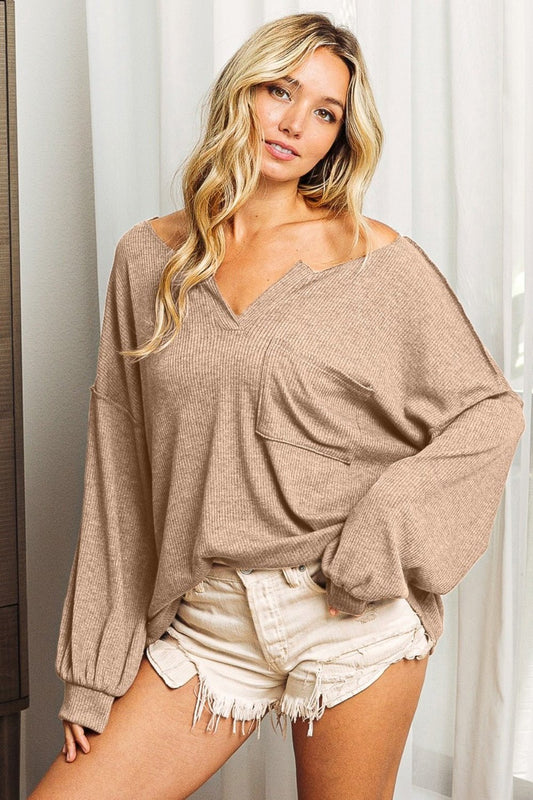 BiBi Exposed Seam Long Sleeve Top - Bitsy Gypsy Boutique