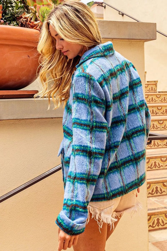BiBi Flap Pockets Brushed Vintage Plaid Jacket - Bitsy Gypsy Boutique