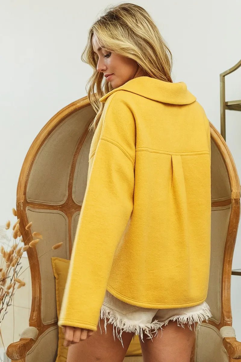 BiBi Flap Pockets Fleece Collared Sweatshirt - Bitsy Gypsy Boutique