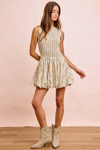 BiBi Floral Bow Tie Attachable Puff Sleeves Dress - Bitsy Gypsy Boutique