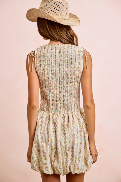 BiBi Floral Bow Tie Attachable Puff Sleeves Dress - Bitsy Gypsy Boutique