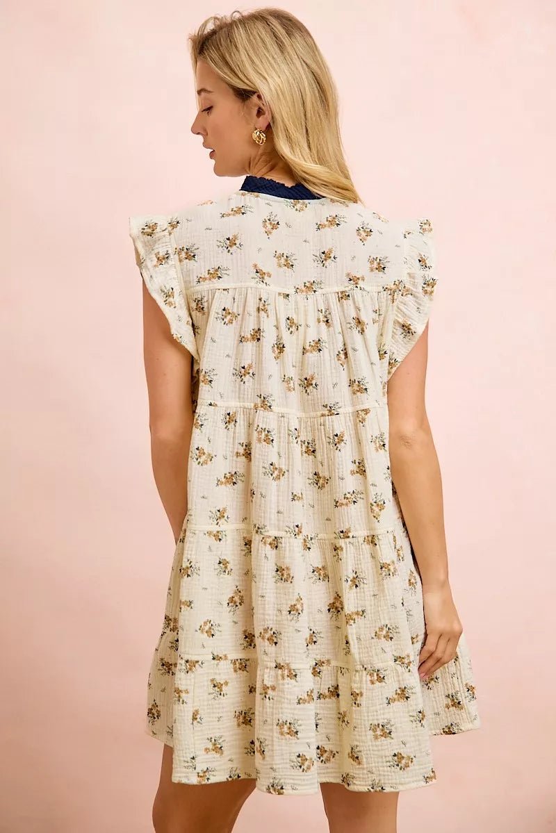 BiBi Floral Multi-tierd Dress With Ruffles And Front Tie - Bitsy Gypsy Boutique