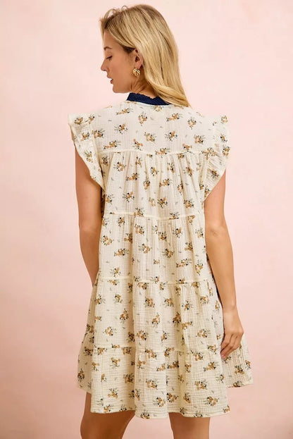 BiBi Floral Multi-tierd Dress With Ruffles And Front Tie - Bitsy Gypsy Boutique