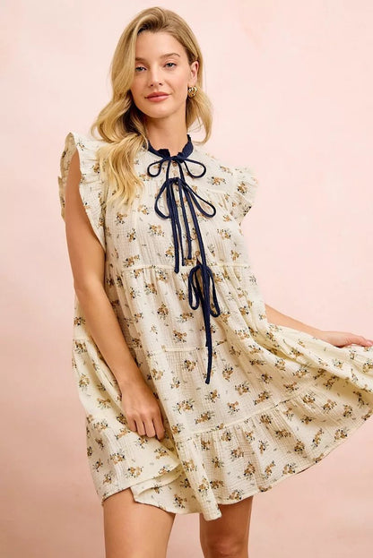 BiBi Floral Multi-tierd Dress With Ruffles And Front Tie - Bitsy Gypsy Boutique