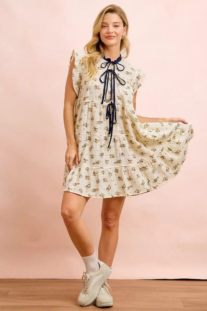 BiBi Floral Multi-tierd Dress With Ruffles And Front Tie - Bitsy Gypsy Boutique