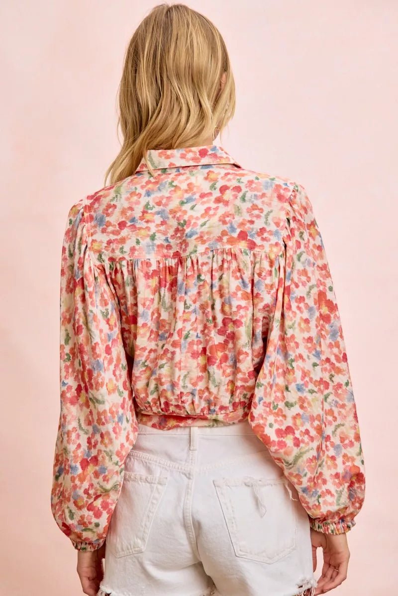 BiBi Floral Print Tie Hem Detail Crop Shirt - Bitsy Gypsy Boutique