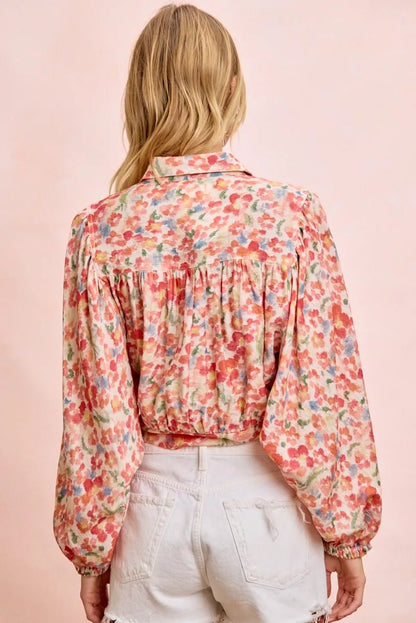 BiBi Floral Print Tie Hem Detail Crop Shirt - Bitsy Gypsy Boutique