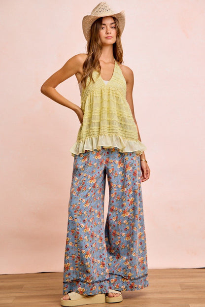 BiBi Floral Printed Drawstring Wide Pants - Bitsy Gypsy Boutique