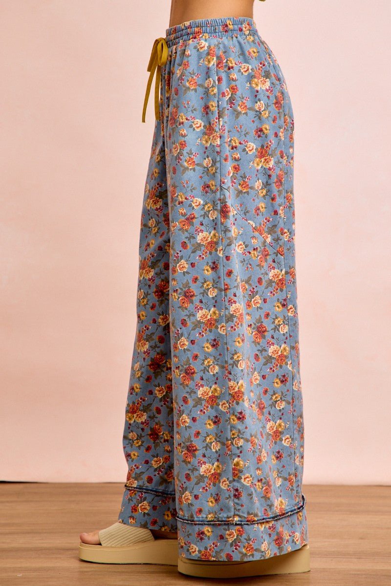 BiBi Floral Printed Drawstring Wide Pants - Bitsy Gypsy Boutique