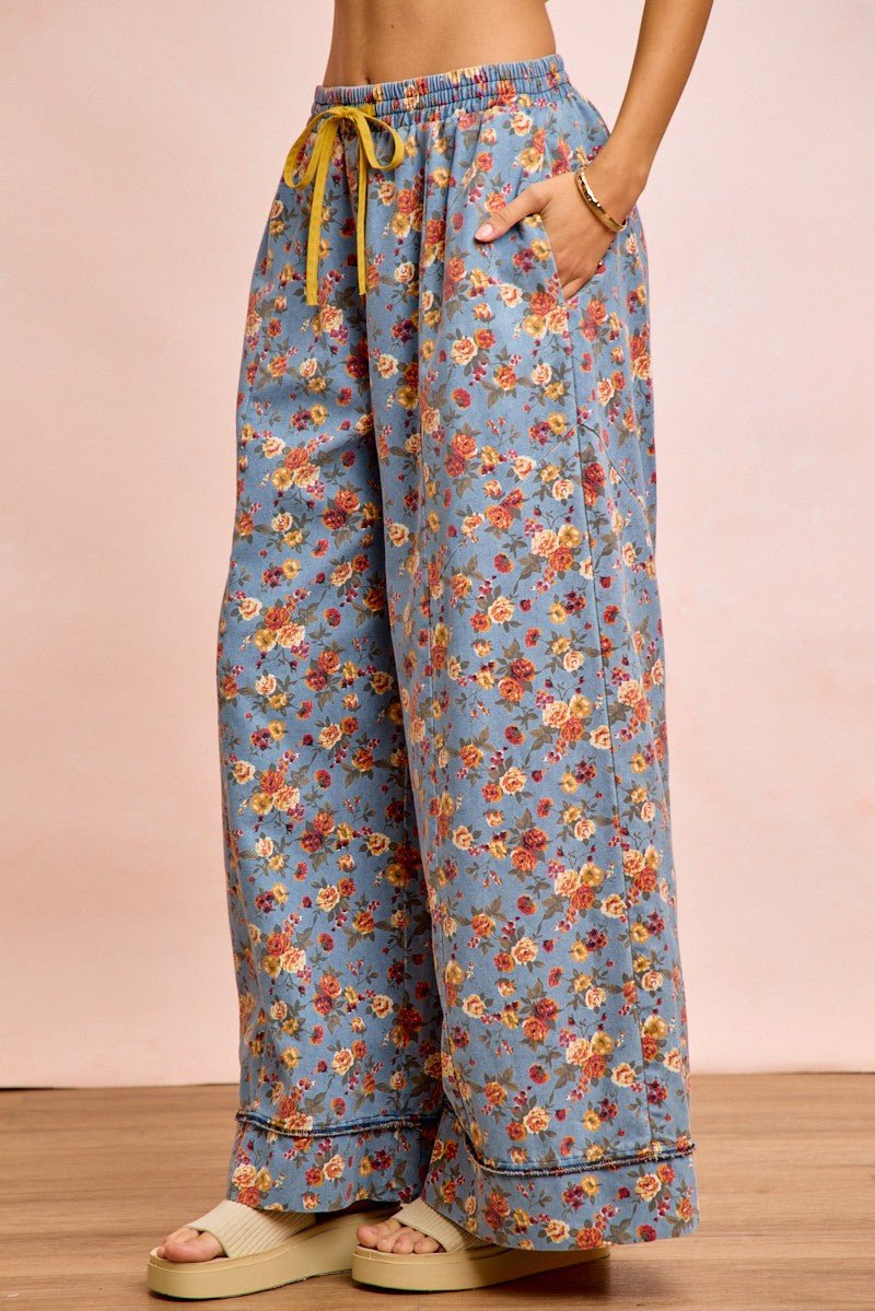 BiBi Floral Printed Drawstring Wide Pants - Bitsy Gypsy Boutique