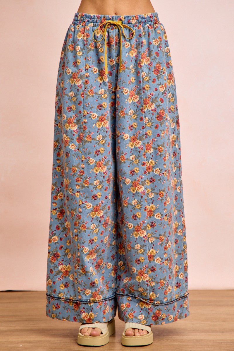 BiBi Floral Printed Drawstring Wide Pants - Bitsy Gypsy Boutique