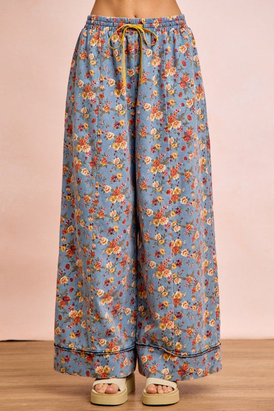 BiBi Floral Printed Drawstring Wide Pants - Bitsy Gypsy Boutique