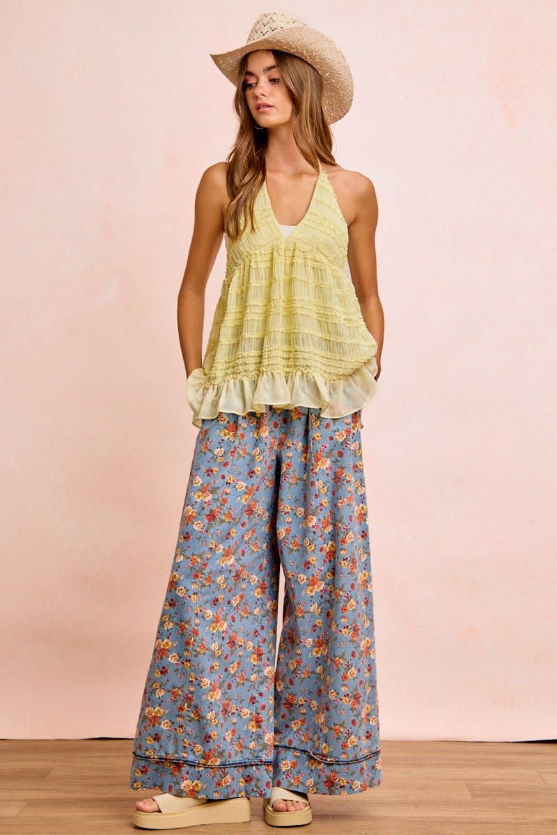 BiBi Floral Printed Drawstring Wide Pants - Bitsy Gypsy Boutique