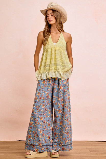BiBi Floral Printed Drawstring Wide Pants - Bitsy Gypsy Boutique