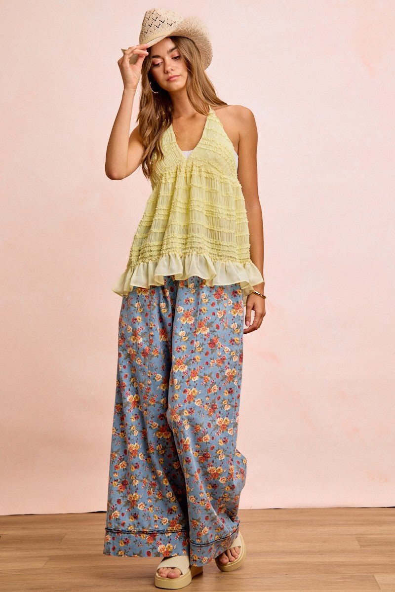 BiBi Floral Printed Drawstring Wide Pants - Bitsy Gypsy Boutique