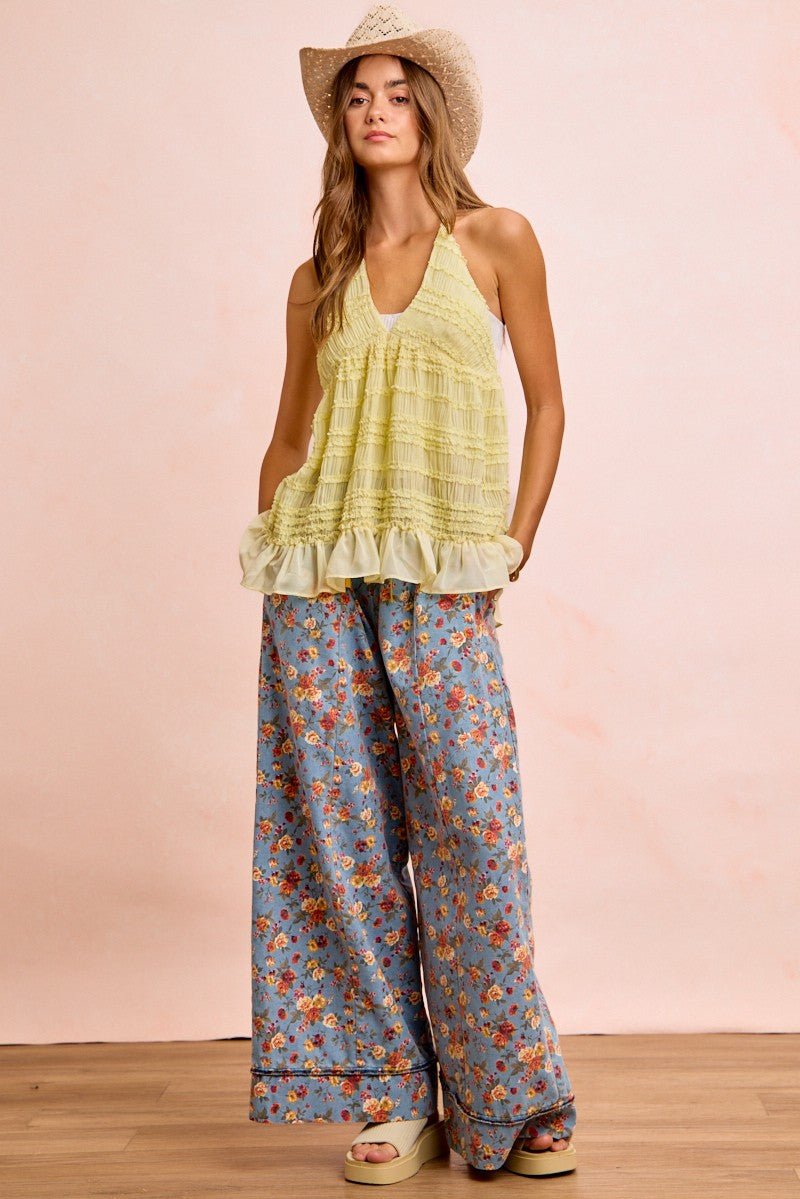 BiBi Floral Printed Drawstring Wide Pants - Bitsy Gypsy Boutique