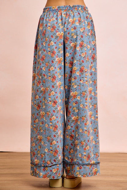 BiBi Floral Printed Drawstring Wide Pants - Bitsy Gypsy Boutique