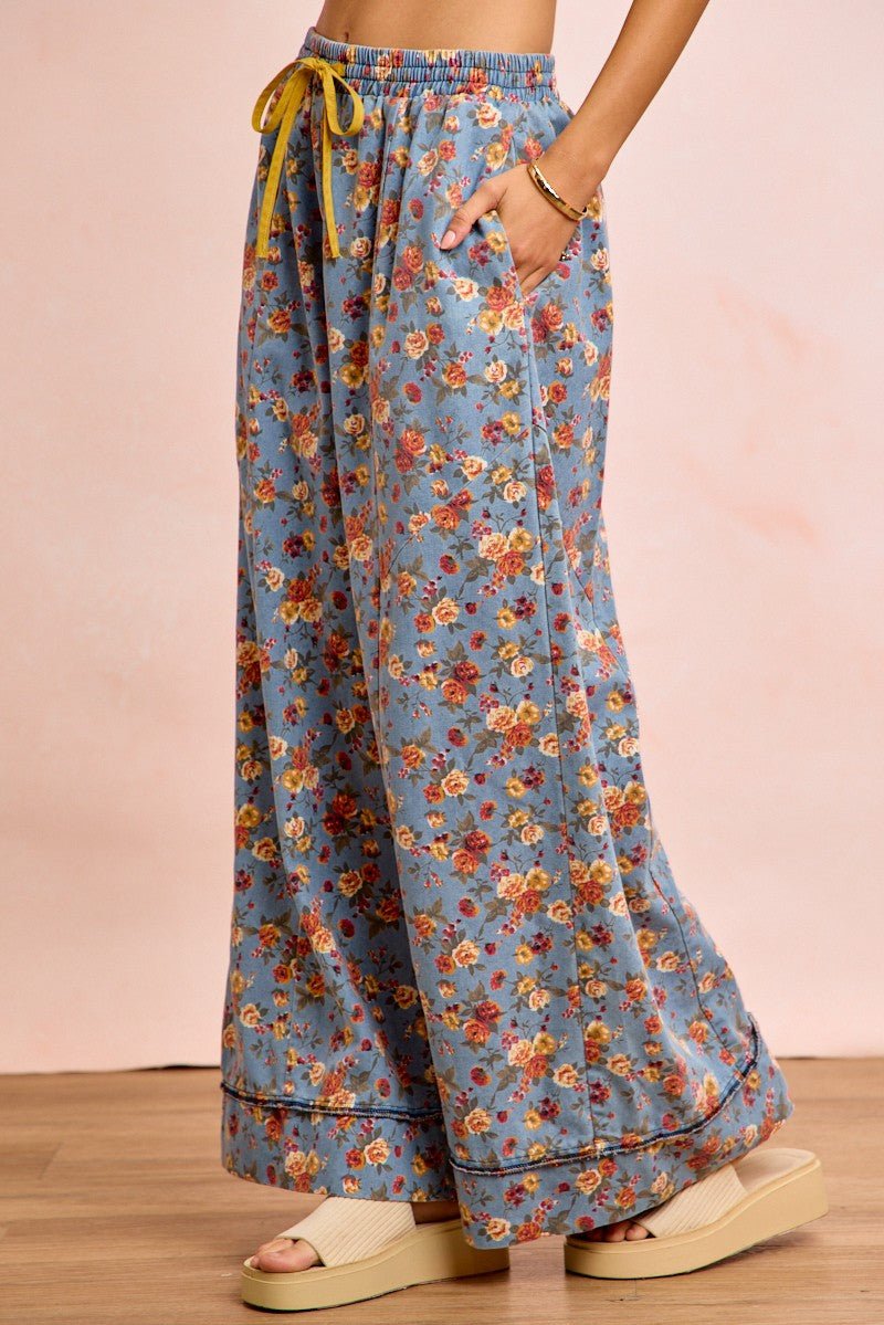 BiBi Floral Printed Drawstring Wide Pants - Bitsy Gypsy Boutique