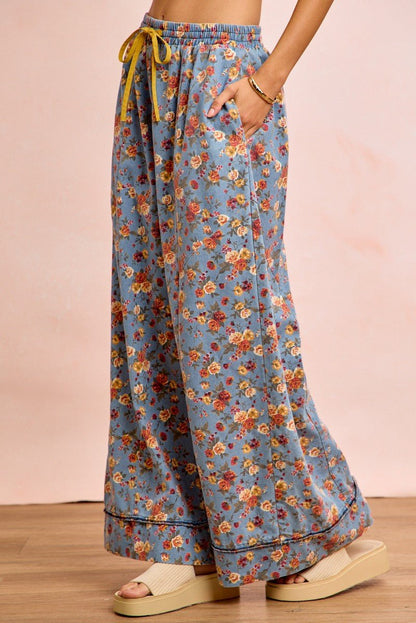 BiBi Floral Printed Drawstring Wide Pants - Bitsy Gypsy Boutique