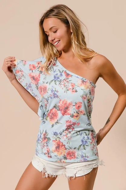 BiBi Floral Printed Jersey Knit Ruffle Sleeve Top - Bitsy Gypsy Boutique